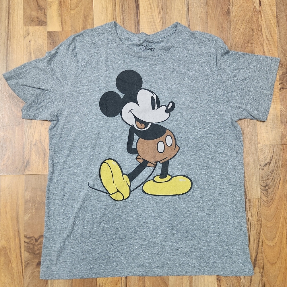 Disney Mickey Mouse Mens XL T-Shirt Gray Graphic Tee Short Sleeve Classic